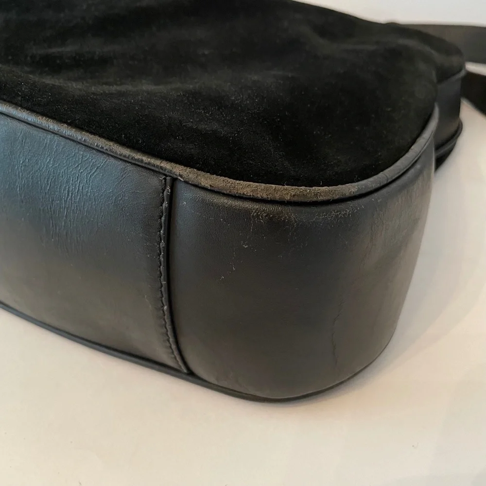 Gucci Suede Leather Bamboo Handle bag w/Strap Black Vintage - Picture 9 of 16
